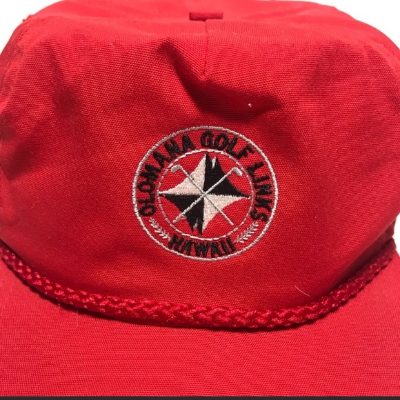 Vintage Red Hawaiian Olomana Gold Links Hat Cap - Picture 2 of 4